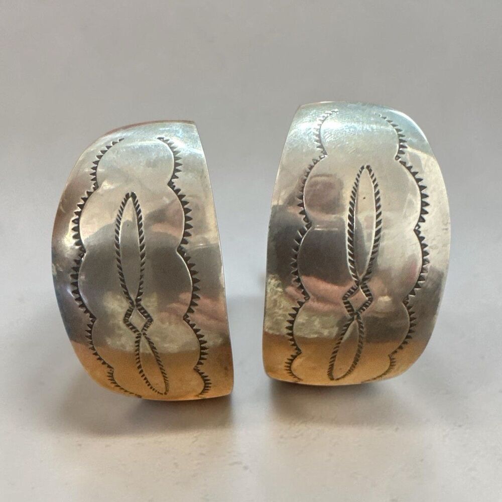 Sterling Silver Etched Wide Hoop Earrings - Silver